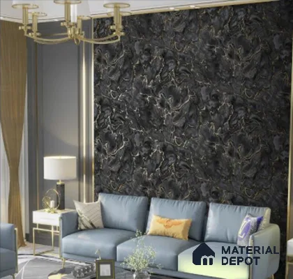 WK21-2101 | Charcoal & Gold Swirl Marble Patterned Wallpaper - 10 Meter x 21 Inches, 57.41 Sq. Ft.