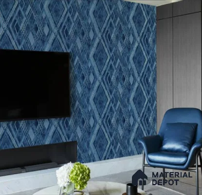 WK21-2104 | Blue Diamond Lattice Geometric Wallpaper - 10 Meter x 21 Inches, 57.41 Sq. Ft.
