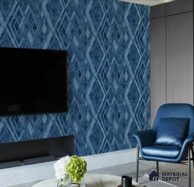 WK21-2104 | Blue Diamond Lattice Geometric Wallpaper - 10 Meter x 21 Inches, 57.41 Sq. Ft.
