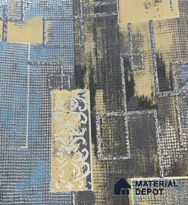 WK21-2108 | Blue & Gold Abstract Patchwork Patterned Wallpaper - 10 Meter x 21 Inches, 57.41 Sq. Ft.