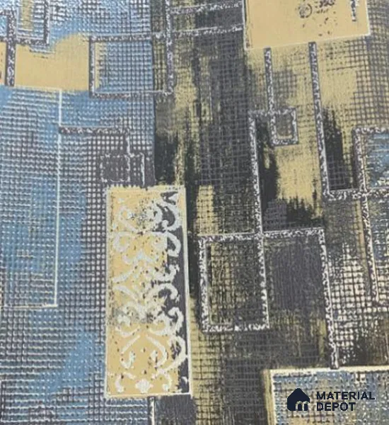 WK21-2108 | Blue & Gold Abstract Patchwork Patterned Wallpaper - 10 Meter x 21 Inches, 57.41 Sq. Ft.