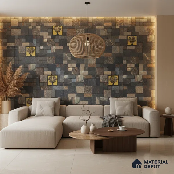 WL 00069 Cedar Gold 300 x 300 mm Natural Stone Wall Cladding | Stone is a Natural Product, Please Expect Variation in Shades