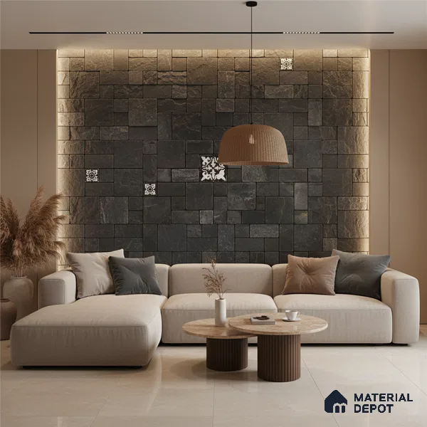 WL 00071 Raven Flakes 300 x 300 mm Natural Stone Wall Cladding | Stone is a Natural Product, Please Expect Variation in Shades