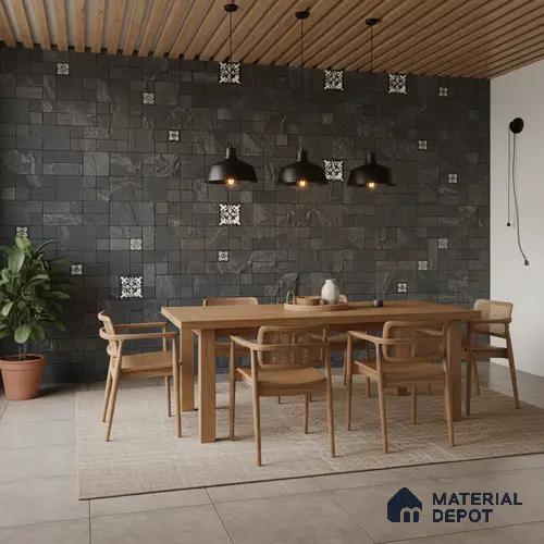 WL 00071 Raven Flakes 300 x 300 mm Natural Stone Wall Cladding | Stone is a Natural Product, Please Expect Variation in Shades
