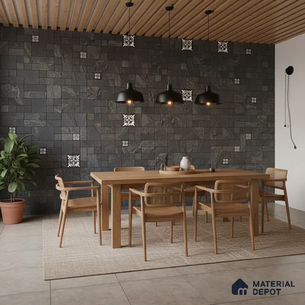 WL 00071 Raven Flakes 300 x 300 mm Natural Stone Wall Cladding | Stone is a Natural Product, Please Expect Variation in Shades