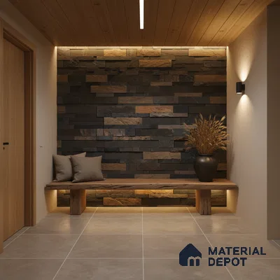 WL 00076 Antique Black 600 x 150 mm Natural Stone Wall Cladding |  Stone is a Natural Product, Please Expect Variation in Shades