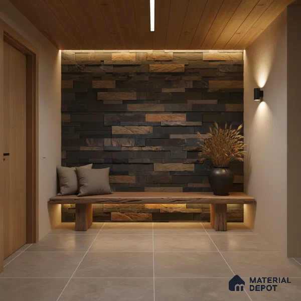 WL 00076 Antique Black 600 x 150 mm Natural Stone Wall Cladding | Stone is a Natural Product, Please Expect Variation in Shades