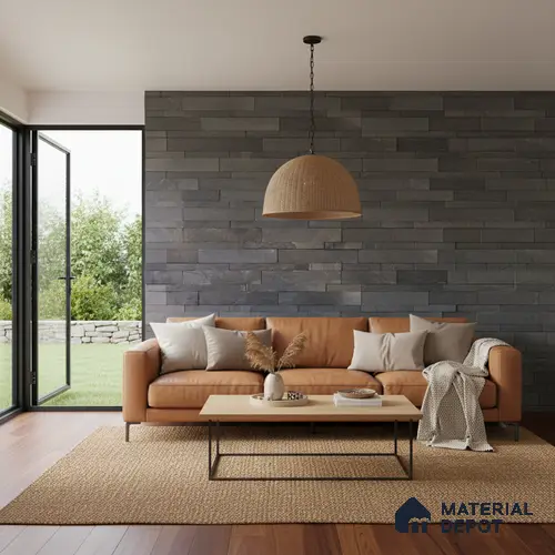 WL 00088 Charcoal Black 600 x 150 mm Natural Stone Wall Cladding | Stone is a Natural Product, Please Expect Variation in Shades