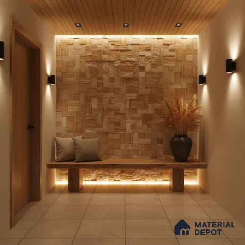 WL 00093 Golden Rock 300 x 300 mm Natural Stone Wall Cladding | Stone is a Natural Product, Please Expect Variation in Shades