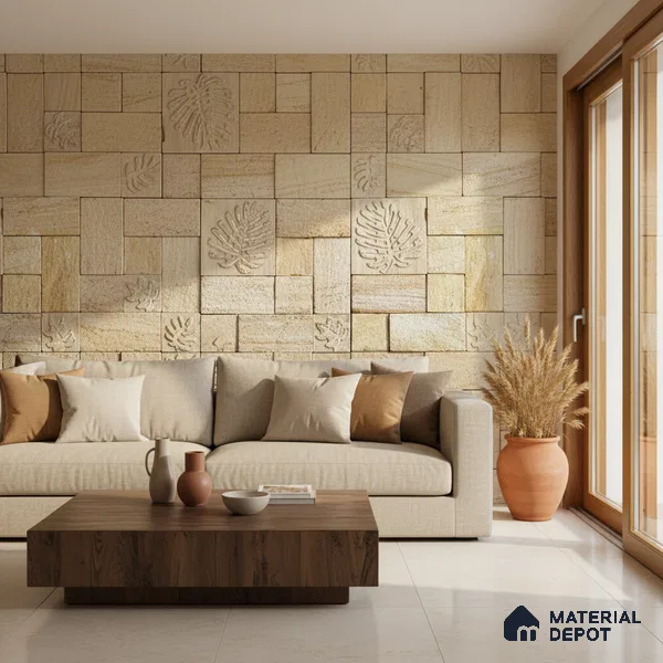 WL 00113 Palm Leaf 300 x 300 mm Natural Stone Wall Cladding |  Stone is a Natural Product, Please Expect Variation in Shades