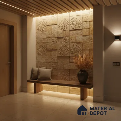 WL 00113 Palm Leaf 300 x 300 mm Natural Stone Wall Cladding |  Stone is a Natural Product, Please Expect Variation in Shades