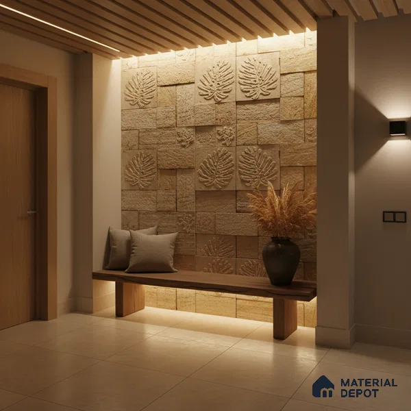 WL 00113 Palm Leaf 300 x 300 mm Natural Stone Wall Cladding |  Stone is a Natural Product, Please Expect Variation in Shades