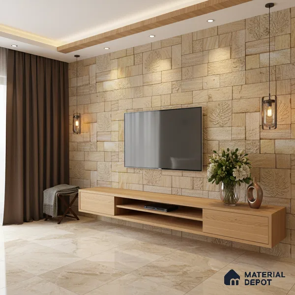 WL 00113 Palm Leaf 300 x 300 mm Natural Stone Wall Cladding |  Stone is a Natural Product, Please Expect Variation in Shades