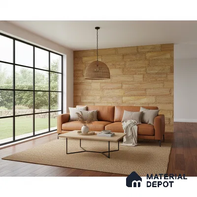 WL 00134 Teak Chizel 100 x 300 mm Natural Stone Wall Cladding | 1 Sq. Ft. = 3 Pieces |  Stone is a Natural Product, Please Expect Variation in Shades