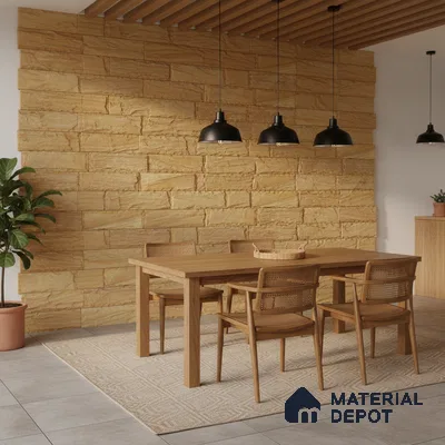 WL 00134 Teak Chizel 100 x 300 mm Natural Stone Wall Cladding | 1 Sq. Ft. = 3 Pieces |  Stone is a Natural Product, Please Expect Variation in Shades