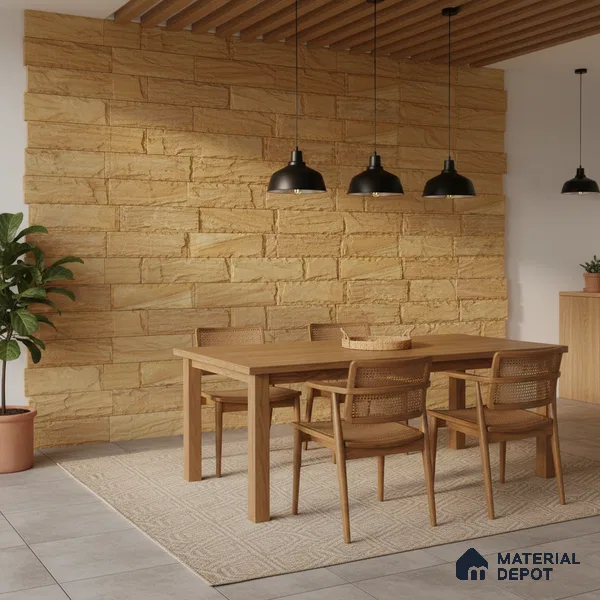 WL 00134 Teak Chizel 100 x 300 mm Natural Stone Wall Cladding | 1 Sq. Ft. = 3 Pieces |  Stone is a Natural Product, Please Expect Variation in Shades