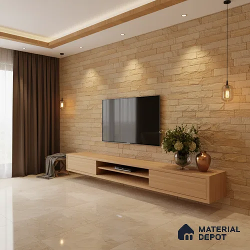 WL 00134 Teak Chizel 100 x 300 mm Natural Stone Wall Cladding | 1 Sq. Ft. = 3 Pieces |  Stone is a Natural Product, Please Expect Variation in Shades