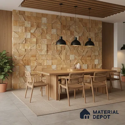 WL 00138 Teak Star 300 x 300 mm Natural Stone Wall Cladding |  Stone is a Natural Product, Please Expect Variation in Shades