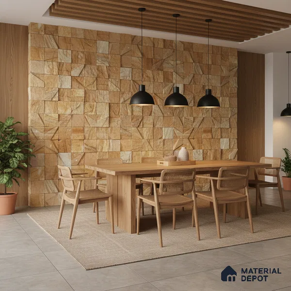 WL 00138 Teak Star 300 x 300 mm Natural Stone Wall Cladding | Stone is a Natural Product, Please Expect Variation in Shades
