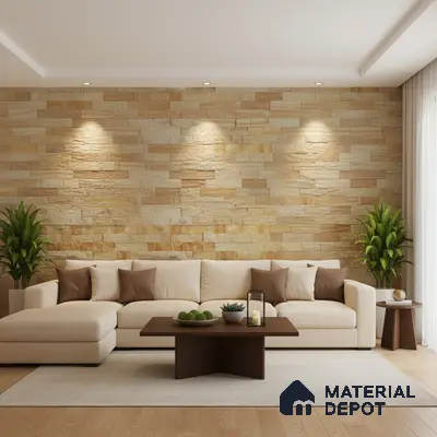 WL 00140 Victorian Yellow 600 x 150 mm Natural Stone Wall Cladding |  Stone is a Natural Product, Please Expect Variation in Shades