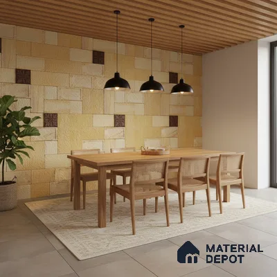 WL 00180 Teak Jewel Cladding Natural Stone Wall Cladding | Set Contains Mixed Sizes of 300x300, 300x150, 150x150 mm | Coverage Area 8 Sq. Ft. |  Stone is a Natural Product, Please Expect Variation in Shades