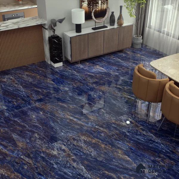 Marble Floor & Wall Tile TL 02183 Woe Blue 4 ft x 2 ft High Gloss Finish Vitrified Tile - 9 mm (Random 5) (Sample)