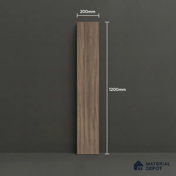 Brown Wood Floor Tile TL 06740 Gravier Alpine Mocha 1200x195 mm Vitrified Carving Matte Finish - 9 mm | 6 Random Design | Suitable for Living Room, Bedroom, Bathroom | 2-3 mm Spacer is Mandatory (Sample)
