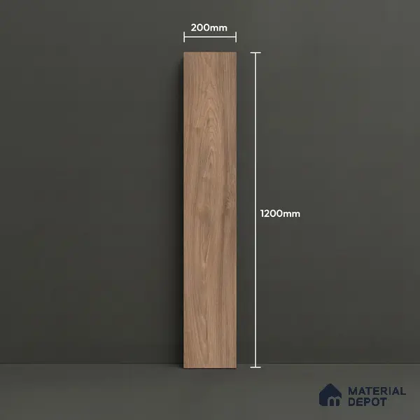 Brown Wood Floor Tile TL 06743 C Gravier Earthen Serenade 1200x195 mm Vitrified Carving Matte Finish - 9 mm | 9 Random Design | Suitable for Living Room, Bedroom, Bathroom | 2-3 mm Spacer is Mandatory