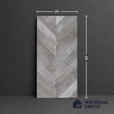 Grey Wood Floor & Wall Tile TL 10309 B  Chevron Wave Ash 4 ft x 2 ft Vitrified Carving Matte Finish - 9 mm