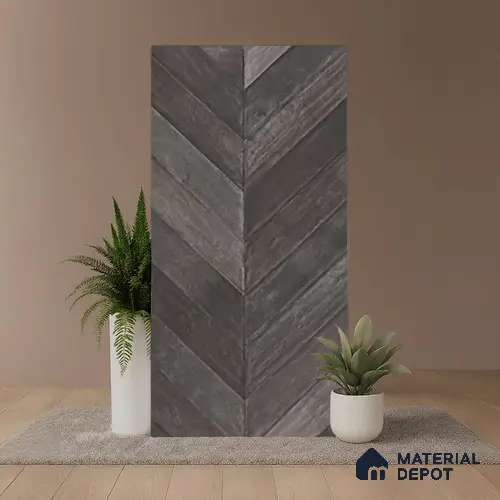 Brown Wood Floor & Wall Tile TL 10309 C  Chevron Wave Coal 4 ft x 2 ft Vitrified Carving Matte Finish - 9 mm