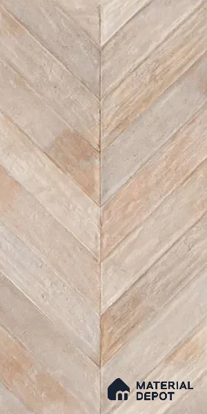 Cream Wood Floor & Wall Tile TL 10309 D Chevron Wave Sand 4 ft x 2 ft Vitrified Carving Matte Finish - 9 mm