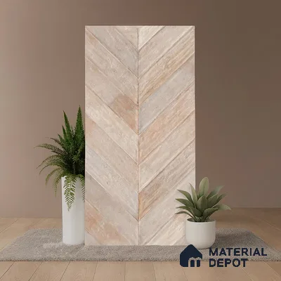 Cream Wood Floor & Wall Tile TL 10309 D  Chevron Wave Sand 4 ft x 2 ft Vitrified Carving Matte Finish - 9 mm