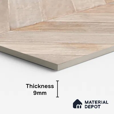 Cream Wood Floor & Wall Tile TL 10309 D  Chevron Wave Sand 4 ft x 2 ft Vitrified Carving Matte Finish - 9 mm