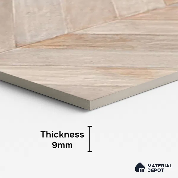 Cream Wood Floor & Wall Tile TL 10309 D Chevron Wave Sand 4 ft x 2 ft Vitrified Carving Matte Finish - 9 mm