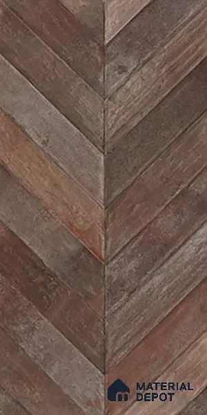 Brown Wood Floor & Wall Tile TL 10309 F Chevron Wave Tobacco 4 ft x 2 ft Vitrified Carving Matte Finish - 9 mm