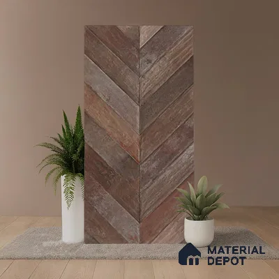 Brown Wood Floor & Wall Tile TL 10309 F  Chevron Wave Tobacco 4 ft x 2 ft Vitrified Carving Matte Finish - 9 mm
