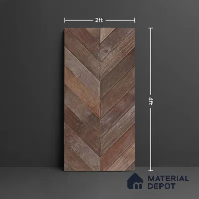 Brown Wood Floor & Wall Tile TL 10309 F  Chevron Wave Tobacco 4 ft x 2 ft Vitrified Carving Matte Finish - 9 mm