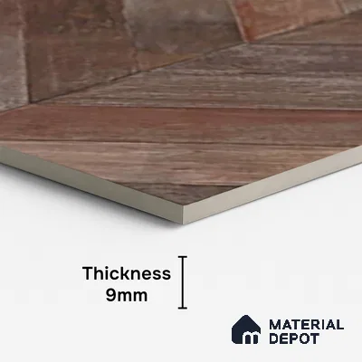 Brown Wood Floor & Wall Tile TL 10309 F  Chevron Wave Tobacco 4 ft x 2 ft Vitrified Carving Matte Finish - 9 mm