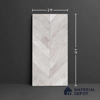 Silver Wood Floor & Wall Tile TL 10309  Chevron Wave Silver 4 ft x 2 ft Vitrified Carving Matte Finish - 9 mm