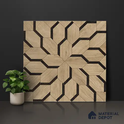 Brown Wood Floor & Wall Tile TL 06810 Lustra Whispering Bloomwood 2 ft x 2 ft Vitrified Carving Matte Finish - 9 mm | Suitable for Living Room, Bedroom, Bathroom