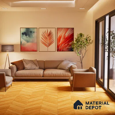 Wood Floor & Wall Tile TL 06267 B Herringbone Golden Oak 4 ft x 2 ft Vitrified Matte Finish - 9 mm (Random Design 4) | Suitable for Living Room, Bedroom, Bathroom & Kitchen (Sample)