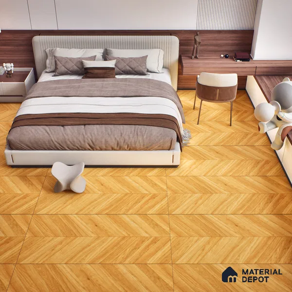 Wood Floor & Wall Tile TL 06267 B Herringbone Golden Oak 4 ft x 2 ft Vitrified Matte Finish - 9 mm (Random Design 4) | Suitable for Living Room, Bedroom, Bathroom & Kitchen (Sample)