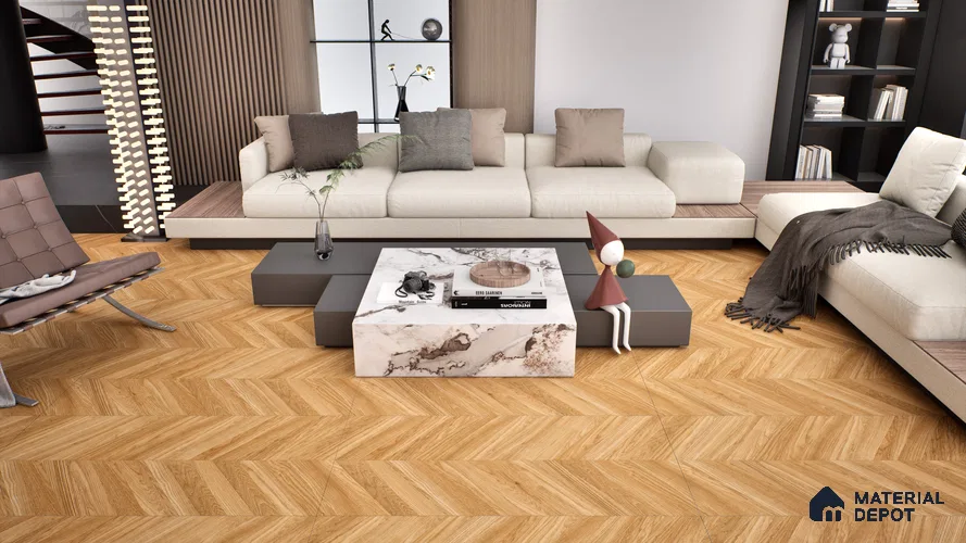 Wood Floor & Wall Tile TL 06267 C Herringbone Rustic Oak 4 ft x 2 ft Vitrified Matte Finish - 9 mm (Random Design 4) | Suitable for Living Room, Bedroom, Bathroom & Kitchen