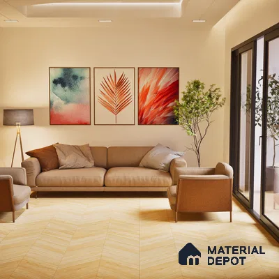 Wood Floor & Wall Tile TL 06267 D Herringbone Pinewood Charm 4 ft x 2 ft Vitrified Matte Finish - 9 mm (Random Design 4) | Suitable for Living Room, Bedroom, Bathroom & Kitchen (Sample)