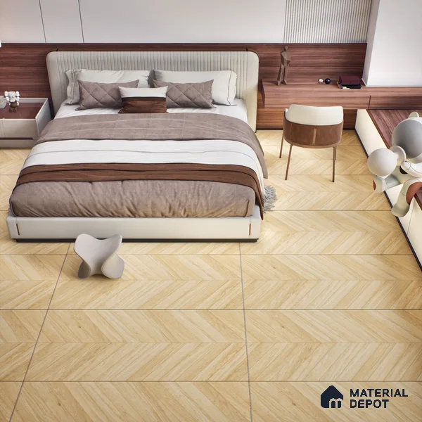 Wood Floor & Wall Tile TL 06267 D Herringbone Pinewood Charm 4 ft x 2 ft Vitrified Matte Finish - 9 mm (Random Design 4) | Suitable for Living Room, Bedroom, Bathroom & Kitchen (Sample)