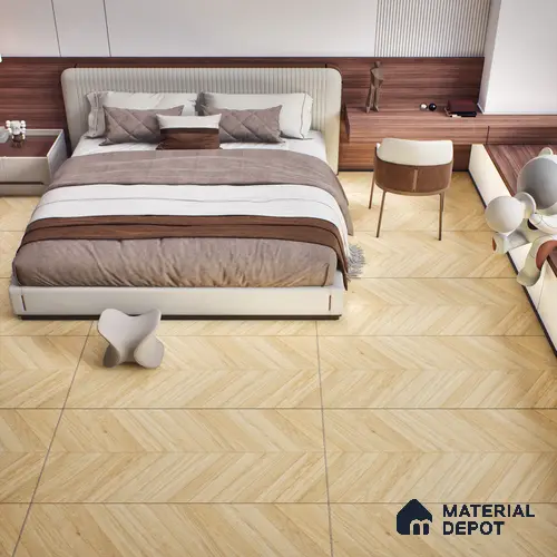 Wood Floor & Wall Tile TL 06267 D Herringbone Pinewood Charm 4 ft x 2 ft Vitrified Matte Finish - 9 mm (Random Design 4) | Suitable for Living Room, Bedroom, Bathroom & Kitchen