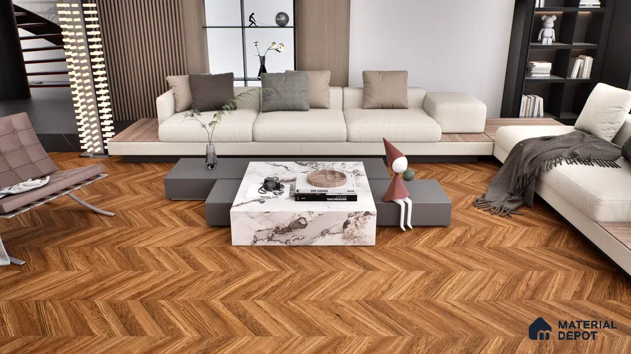 Wood Floor & Wall Tile TL 06267 Herringbone Midnight Oak 4 ft x 2 ft Vitrified Matte Finish - 9 mm (Random Design 4) | Suitable for Living Room, Bedroom, Bathroom & Kitchen