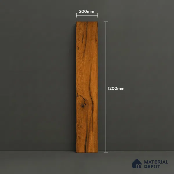 Wooden Floor Plank Tile TL 05369 Bosco Pamela Leaflets 4 ft x 8 inch Vitrified Carving Matte Finish - 9 mm | Suitable for Balcony, Courtyard, Patio