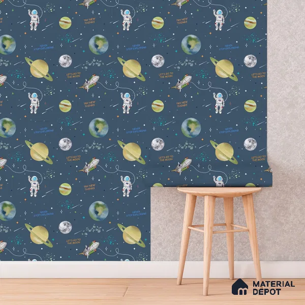 Planets of Wonder: Stellar Space Wallpaper, Deep Blue 10 Meter x 19.68 inc Canvas Paper Type Wallpaper -54 Sq. Ft. | Minimum 15% wastage during installation
