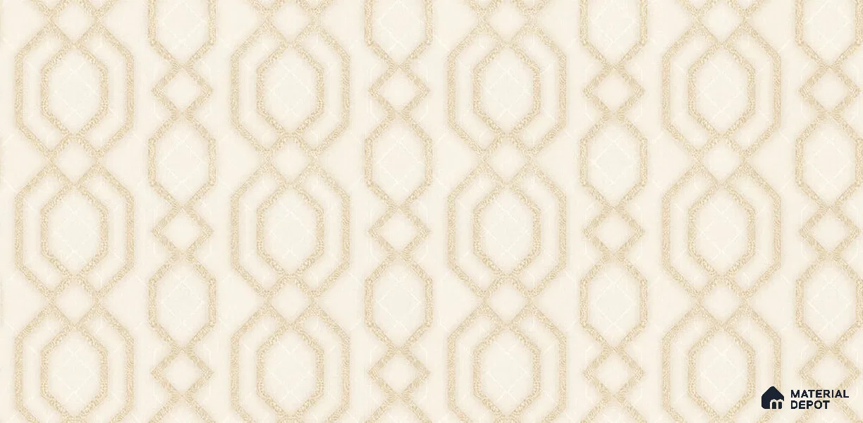 10224-2 | Cream & Tan Ogee Trellis PVC Patterned Wallpaper - 5.18 Meter x 42 Inch, 59.5 Sq. Ft. (Min. 15% Wastage)